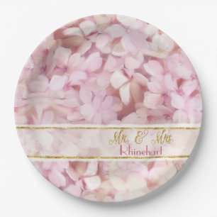 Mr. and Mrs. Glitter Softly Summer Pink Hydrangea Paper Plate