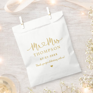 Mr and Mrs Gold Heart Script Personalised Wedding Favour Bags