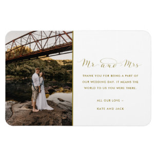 Mr and Mrs Gold Wedding Photo Thank You Magnet