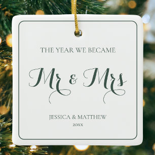 Mr and Mrs Green Modern Elegant Newlyweds Couple Ceramic Ornament