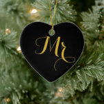 Mr and Mrs Heart Shaped Ceramic Ornament<br><div class="desc">Celebrate your love with this elegant Mr. and Mrs. Heart Shaped Ceramic Ornament. Perfect for weddings,  anniversaries,  or keepsakes,  this charming ornament features a delicate heart design with customisable text. A timeless memento to cherish your special bond and decorate your home with romance.</div>