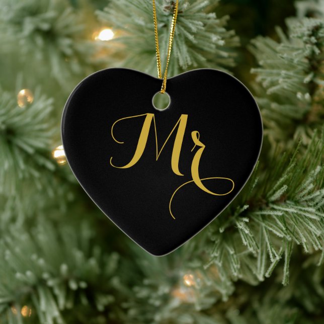 Mr and Mrs Heart Shaped Ceramic Ornament (Tree)