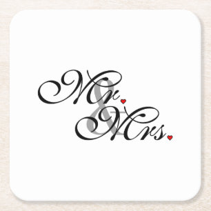 Mr. and Mrs. Husband Wife His Her Newly Weds Square Paper Coaster