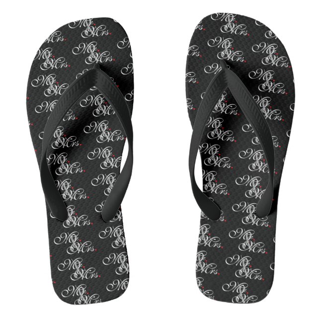 Mr. and Mrs. Husband Wife His Hers Newly Weds Flip Flops (Footbed)