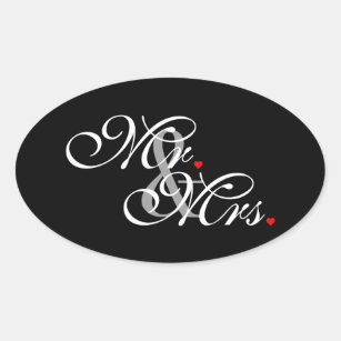 Mr. and Mrs. Husband Wife His Hers Newly Weds Oval Sticker