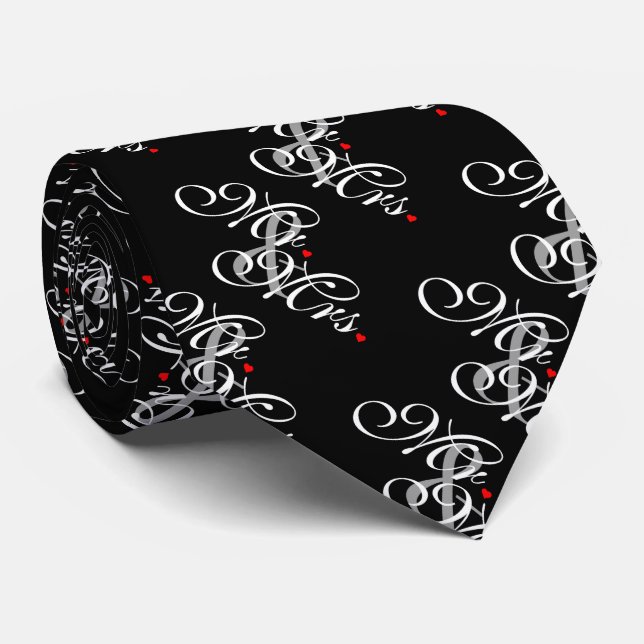 Mr. and Mrs. Husband Wife His Hers Newly Weds Tie (Rolled)