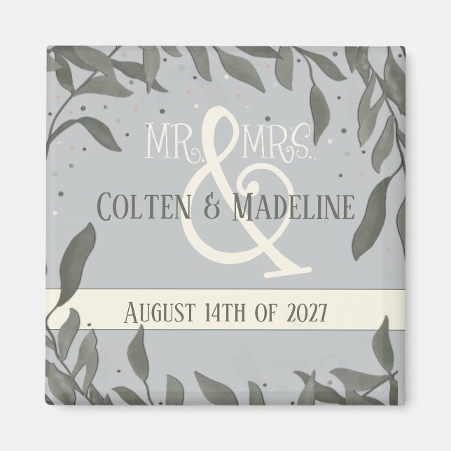 Mr. and Mrs. Inspirivity Modern Elegant Leaves Magnet (Front)