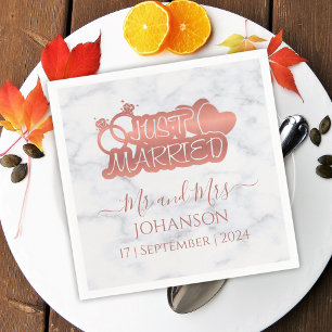Mr and Mrs Just Married Rose Gold Newlyweds Napkin