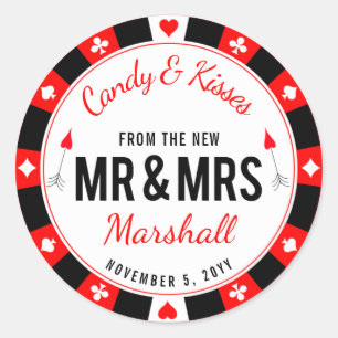 Mr and Mrs Las Vegas Poker Chip Wedding Favour Classic Round Sticker