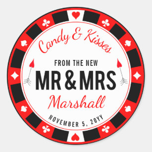 Mr and Mrs Las Vegas Poker Chip Wedding Favour Classic Round Sticker