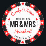 Mr and Mrs Las Vegas Poker Chip Wedding Favour Classic Round Sticker<br><div class="desc">Something sweet for your guests with round badge like a poker chip,  Las Vegas style branding. Also available printed on a favour bag.</div>