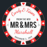 Mr and Mrs Las Vegas Poker Chip Wedding Favour Classic Round Sticker<br><div class="desc">Something sweet for your guests with round badge like a poker chip,  Las Vegas style branding. Also available printed on a favour bag.</div>