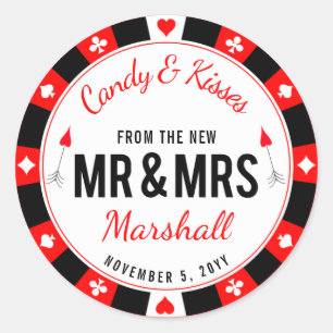 Mr and Mrs Las Vegas Poker Chip Wedding Favour Classic Round Sticker
