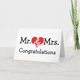 Mr and Mrs Love Heart Wedding Congratulations Card