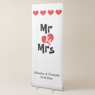 Mr and Mrs Love Heart Wedding Personalised Retractable Banner