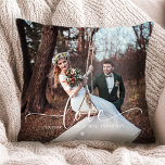 Mr. and Mrs. Love Wedding Photo Cushion<br><div class="desc">Celebrate your love with our Mr. and Mrs. Love Wedding Photo Throw Pillow,  featuring two personalised photos and an elegant design. This custom pillow is perfect for newlyweds or a wedding anniversary,  showcasing your favourite wedding moments and adding a special touch to your home décor!</div>