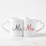 Mr. and Mrs. Lovers' Mug Set<br><div class="desc">Mr. and Mrs. Lovers' Mug Set with Mr. written in black script on the front of one mug and Mrs. written in red script on the back of the second mug.</div>