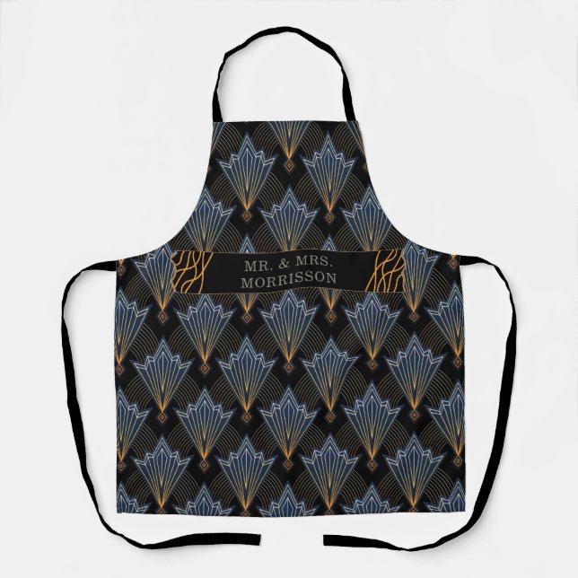 Mr and Mrs Luxury Elegant Art Trendy Deco Pattern Apron (Front)