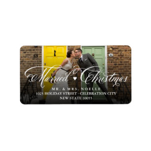 Mr And Mrs Married First Christmas Photo Wedding Label