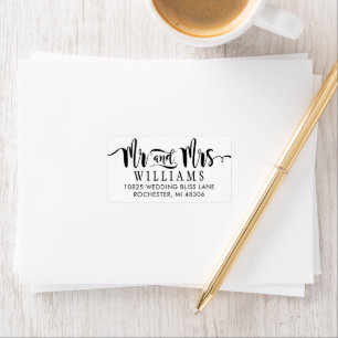 Mr and Mrs Modern Black Handwritten Script Wedding Label