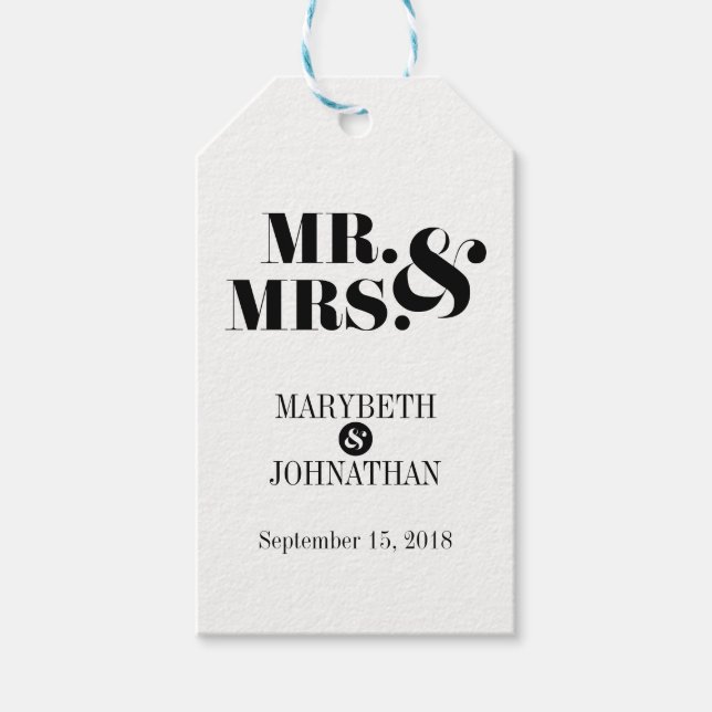 Mr and Mrs Modern Bold Wedding Gift Tag (Front)