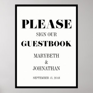 Mr and Mrs Modern Bold Wedding Guest Book Poster