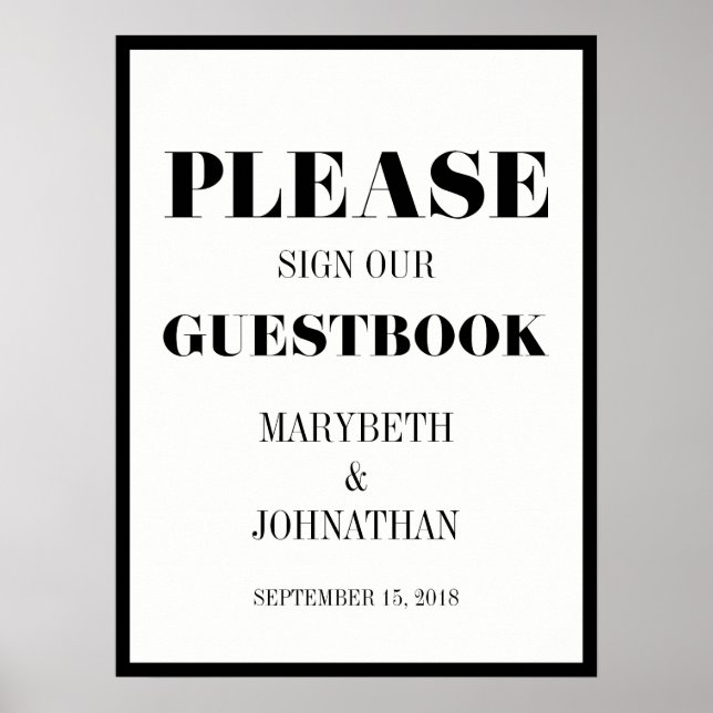 Mr and Mrs Modern Bold Wedding Guest Book Poster (Front)