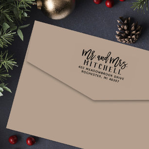 Mr and Mrs Modern Brushed Script Return Address Self-inking Stamp