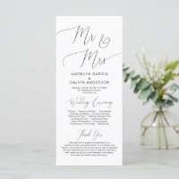 Mr and Mrs, modern classy Wedding Ceremony Program
