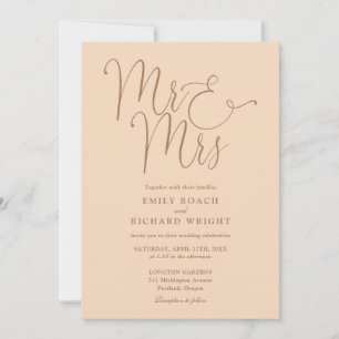 Mr And Mrs Modern QR Code Soft Peach Wedding Invitation