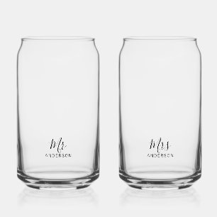 Mr and Mrs Modern Script Personalised Can Glass
