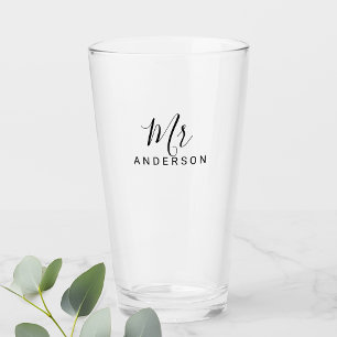 Mr and Mrs   Modern Script Personalised Glass