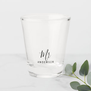Mr and Mrs   Modern Script Personalised Shot Glass