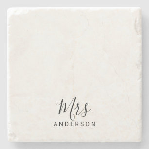 Mr and Mrs   Modern Script Personalised Stone Coaster