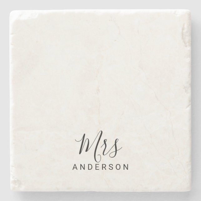 Mr and Mrs | Modern Script Personalised Stone Coaster (Front)
