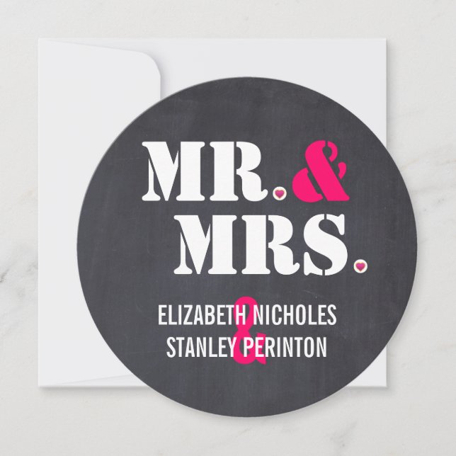 Mr. and Mrs. Modern typography black pink wedding Invitation (Front)