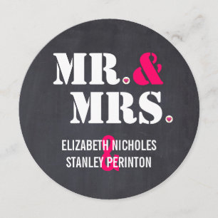 Mr. and Mrs. Modern typography black pink wedding Invitation