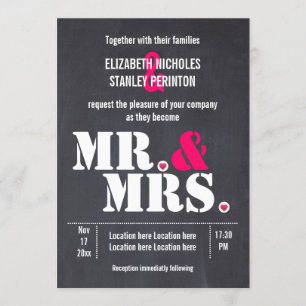 Mr. and Mrs. Modern typography black pink wedding Invitation