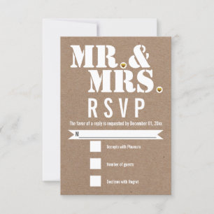 Mr. and Mrs. Modern typography kraft paper RSVP