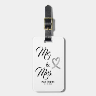 Mr. and Mrs. Monogram Black and White Wedding Lugg Luggage Tag