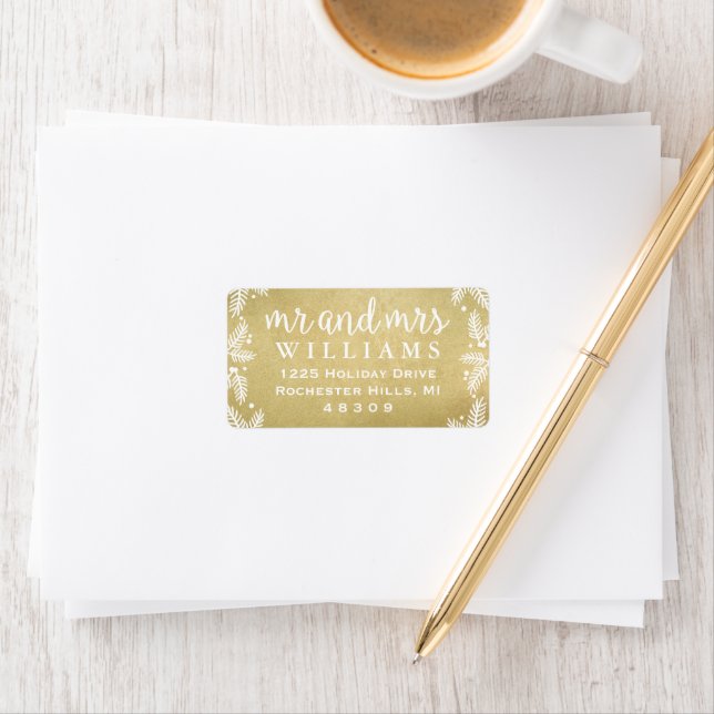 Mr and Mrs Monogram Gold Holiday Address Label (Insitu)