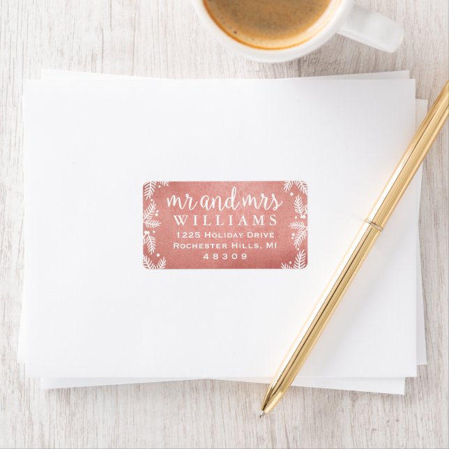 Mr and Mrs Monogram Rose Gold Holiday Address Label (Insitu)