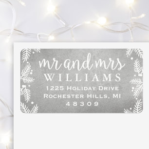 Mr and Mrs Monogram Silver Holiday Address Label