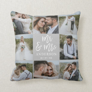Mr and Mrs multi photo wedding family gift Cushion