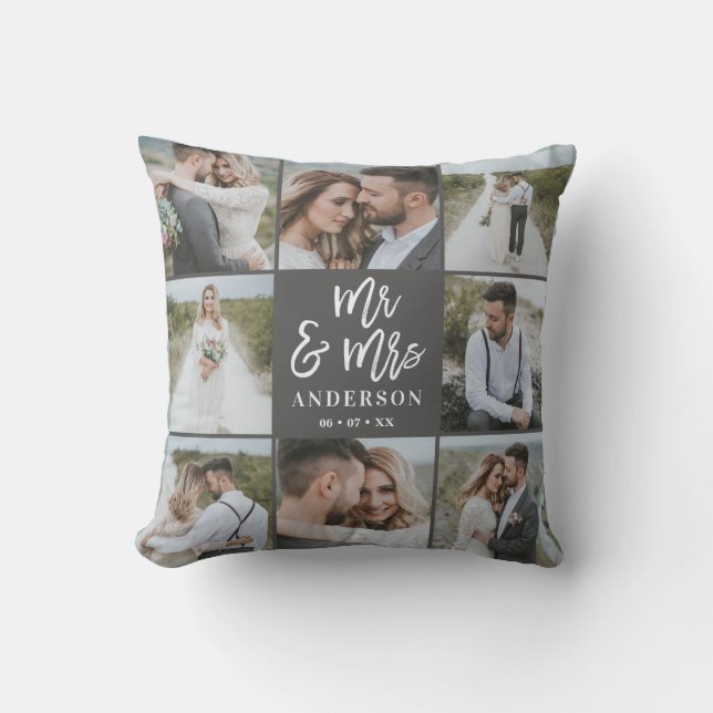 Mr and Mrs multi photo wedding family gift Cushion (Front)