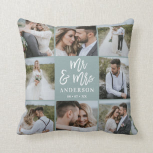 Mr and Mrs multi photo wedding family gift Cushion