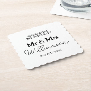 Mr And Mrs Name Black And White Paper Coaster