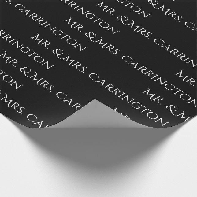 Mr. And Mrs. Name Script Black White Chic Wedding Wrapping Paper (Corner)