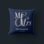 Mr and Mrs  Navy Blue Elegant Modern Wedding Gift Cushion<br><div class="desc">Mr and Mrs Gold Script Elegant Modern Wedding Gift Throw Pillow. Perfect keepsake gift for your favourite newly weds,  couple and wedding party. Easy to customise. Get yours today!</div>