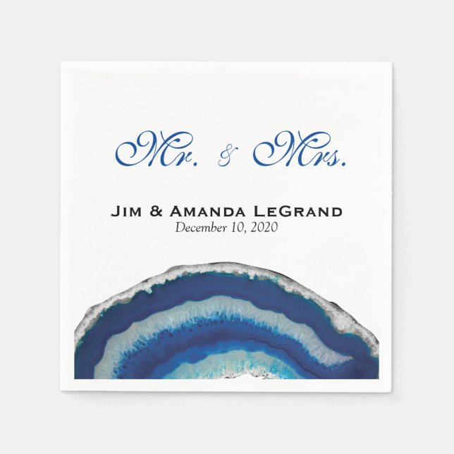 Mr. and Mrs. Navy Blue Wedding Agate Napkin (Front)